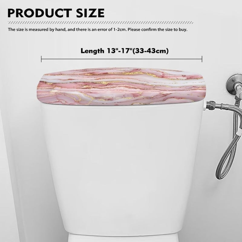 Tesivruno Marble Print Toilet Tank Cover for Bathroom with Stretchable Edge, Stain Resistant Toilet Top Cover Protector, Machine-Washable,Pink and Gold - Image 4